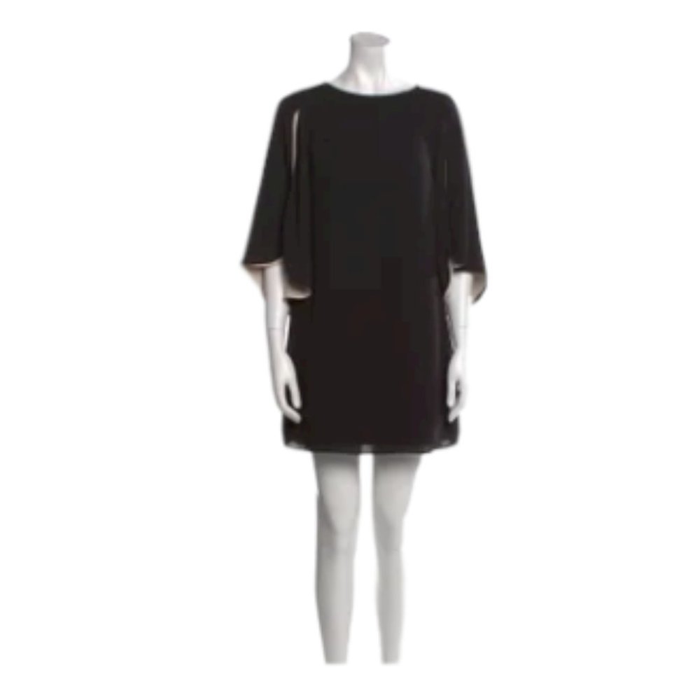 Halston Heritage Bateau Neckline Mini Black Dress Cottage core vibe